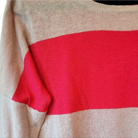 J & J Women's Tan & Coral Stripe Linen Blend Sweater Size M - Picture 4 of 6